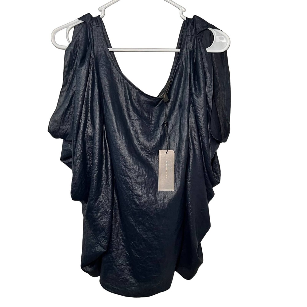 Women's BCBGMAXAZRIA Navy Draped Sleeve Top Size S